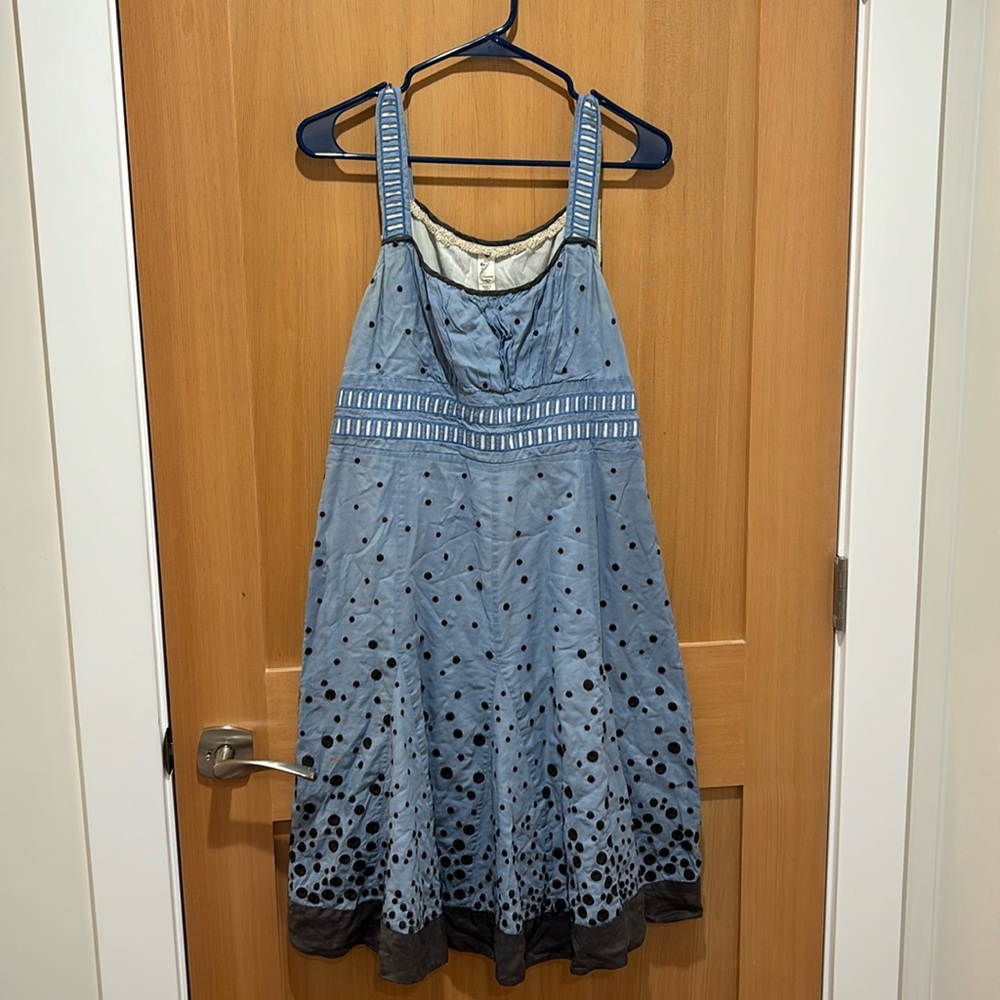 Anthropologie Floreat light blue A Line dress with polka dots, size 12